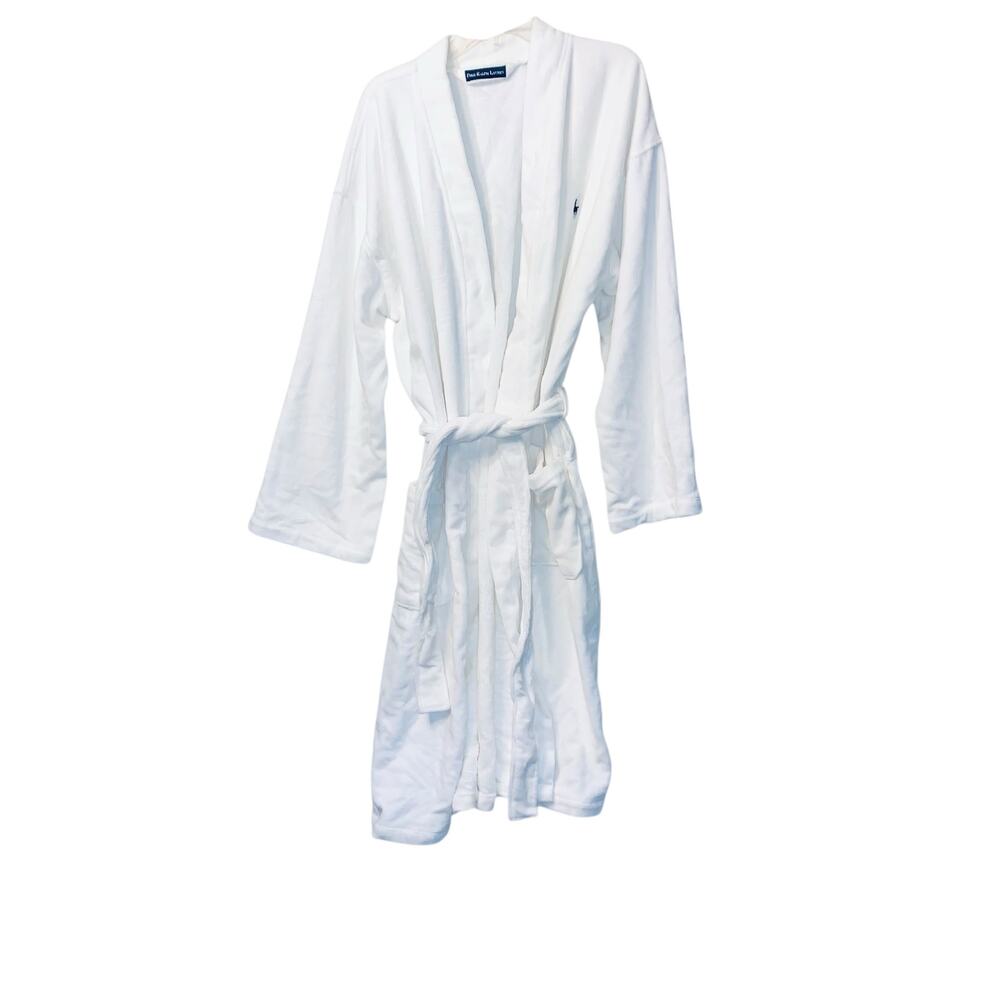 Polo Ralph Lauren Robe Size Small Medium White Cotton Embroidered Logo Belted